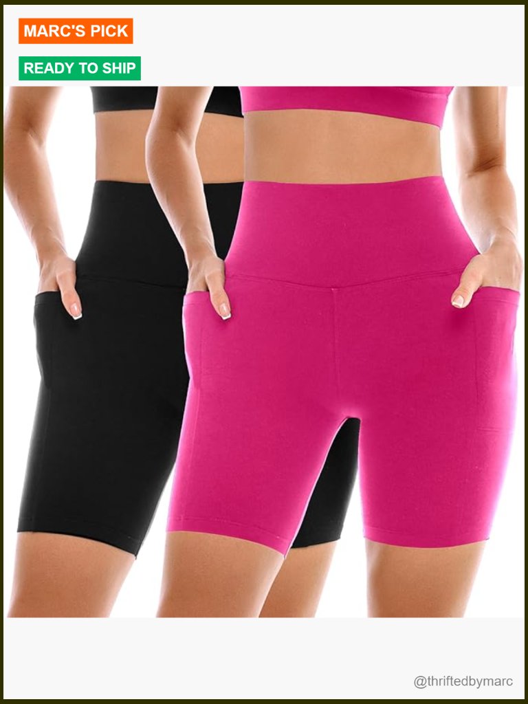 6" High Waisted Biker Shorts With Pockets Tummy Control Yoga Running Gym